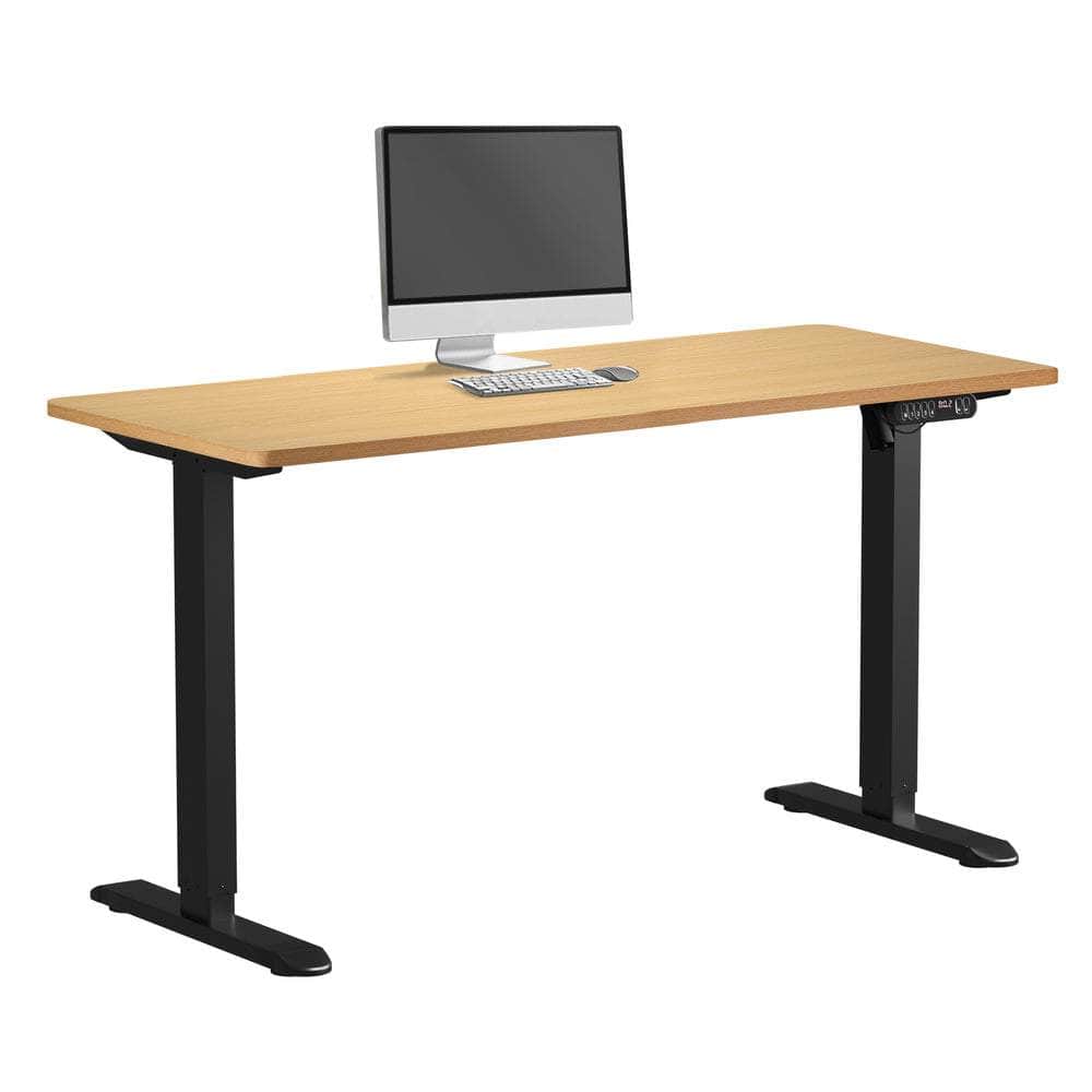 Electric Standing Desk 140CM Single Motor White Black & Oak Adjustable Office Table