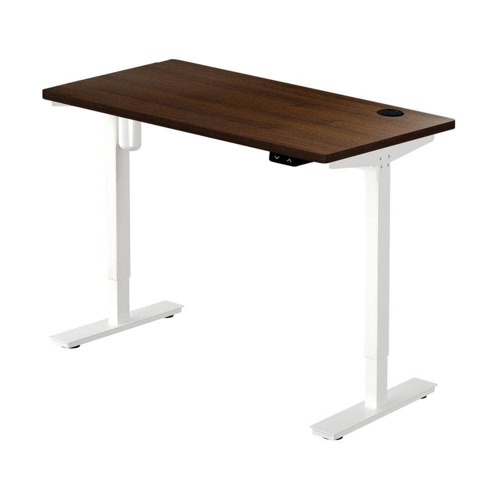 Electric Standing Desk Single Motor Height Adjustable Sit Stand Table White and Walnut 150cm