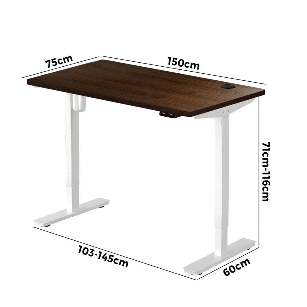 Electric Standing Desk Single Motor Height Adjustable Sit Stand Table White and Walnut 150cm