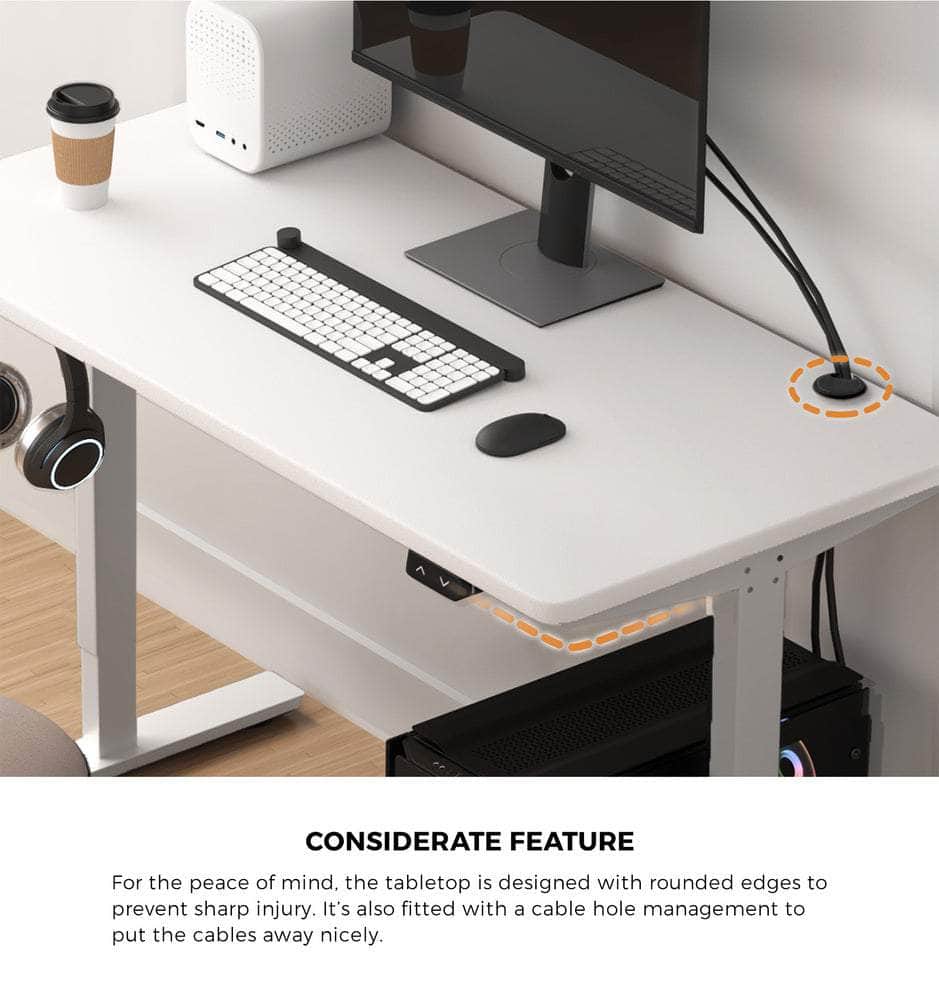 Electric Standing Desk Single Motor White 150cm