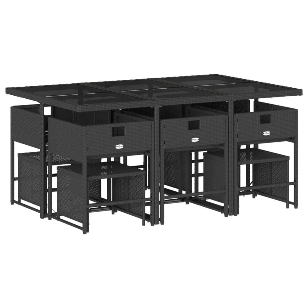 Elegance: 11-Piece Black Poly Rattan Dining Set with Plush Cushions