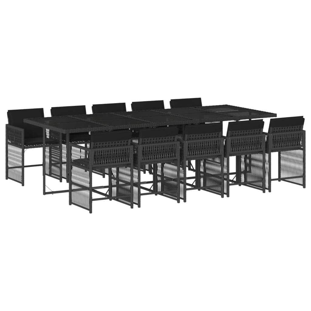 Elegance:11 Piece Garden Dining Set with Cushions Black Poly Rattan