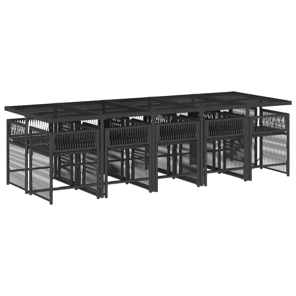 Elegance:11 Piece Garden Dining Set with Cushions Black Poly Rattan
