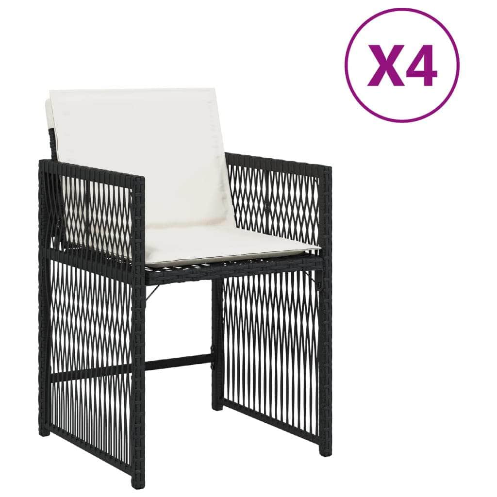 Elegance: Garden Chairs with Cushions 4 pcs Black Poly Rattan, Rattan finish