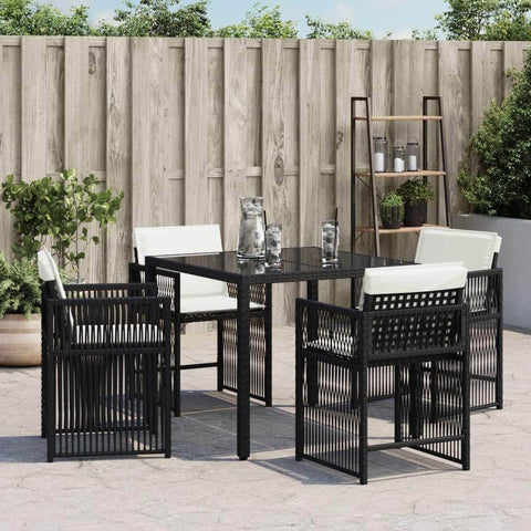 Elegance: Garden Chairs with Cushions 4 pcs Black Poly Rattan