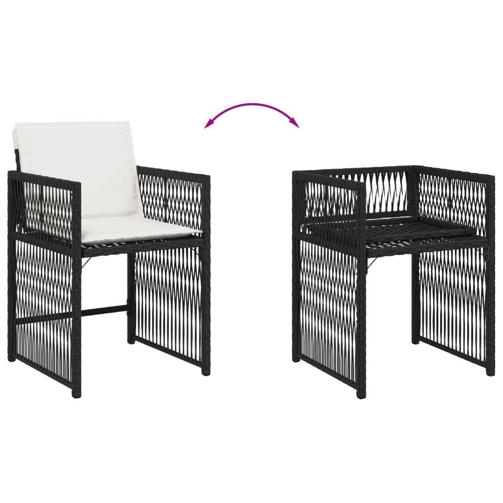 Elegance: Garden Chairs with Cushions 4 pcs Black Poly Rattan | Outdoor Chairs