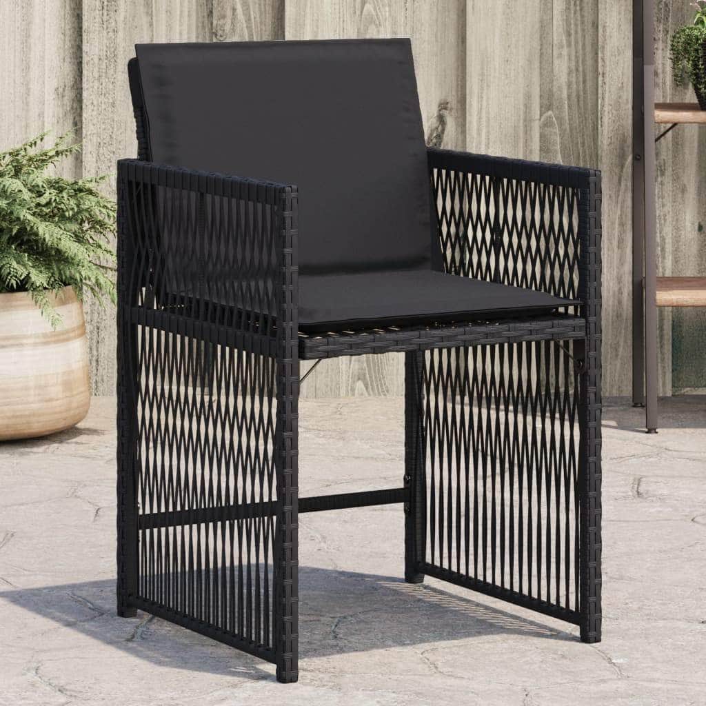 Elegance: Garden Chairs with Cushions 4 pcs Black Poly Rattan, Outdoor Chairs