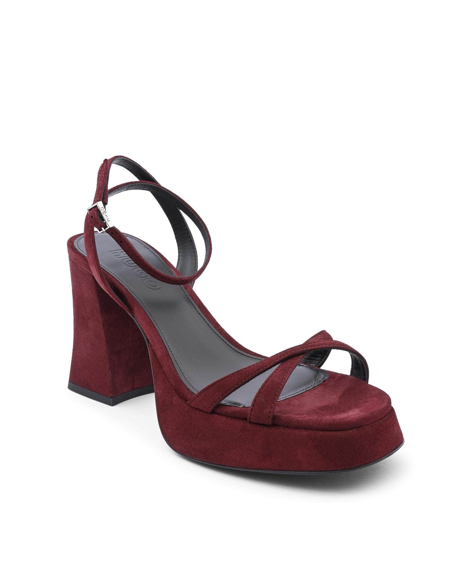 Elegance Hugo Boss Dark Red Leather Heeled Sandals