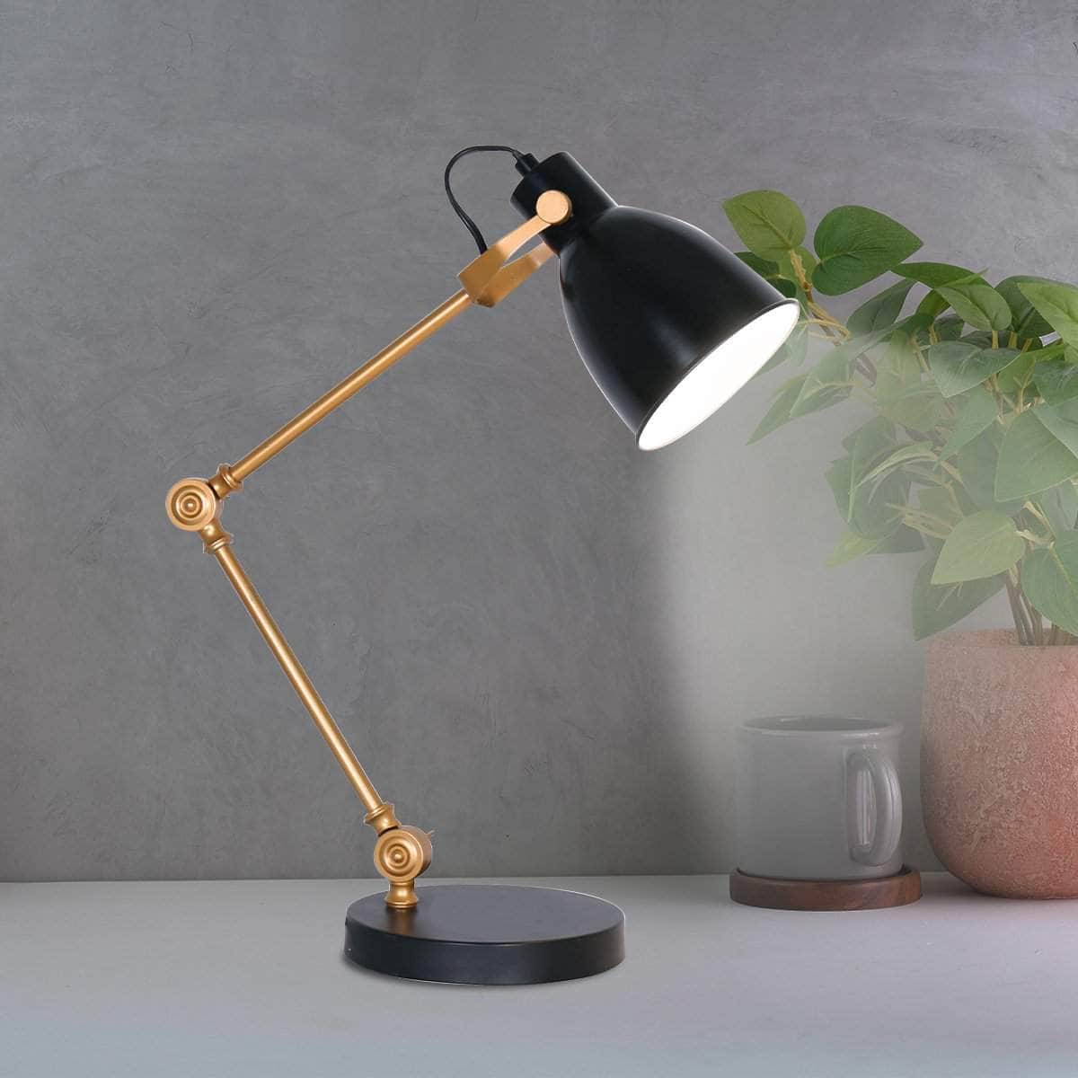 Elegance Illuminated Adjustable Black and Gold Metal Table Lamp