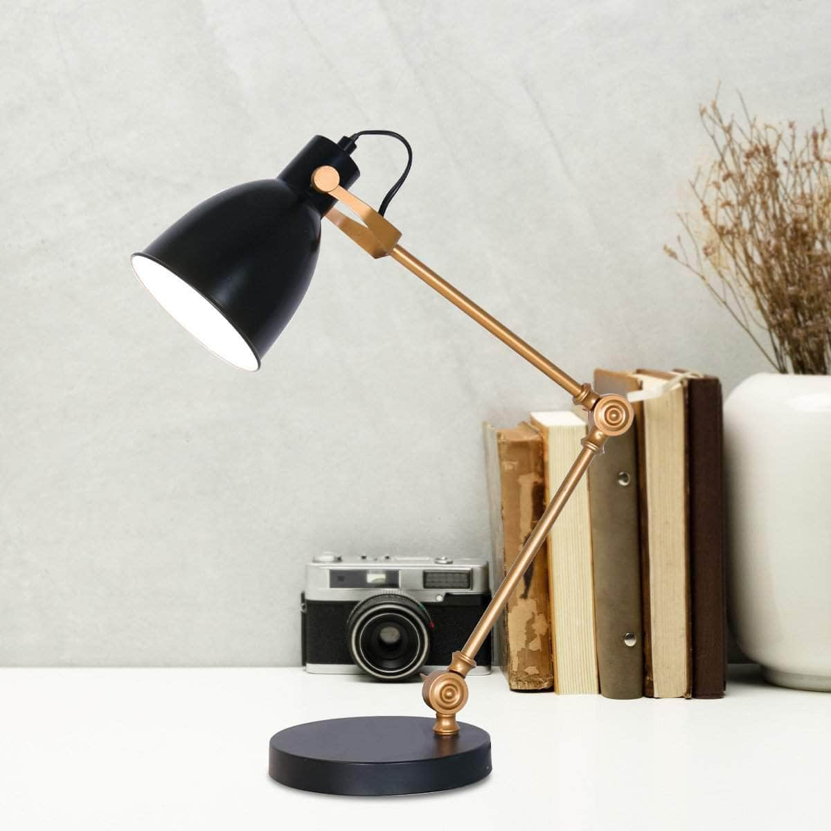 Elegance Illuminated Adjustable Black and Gold Metal Table Lamp