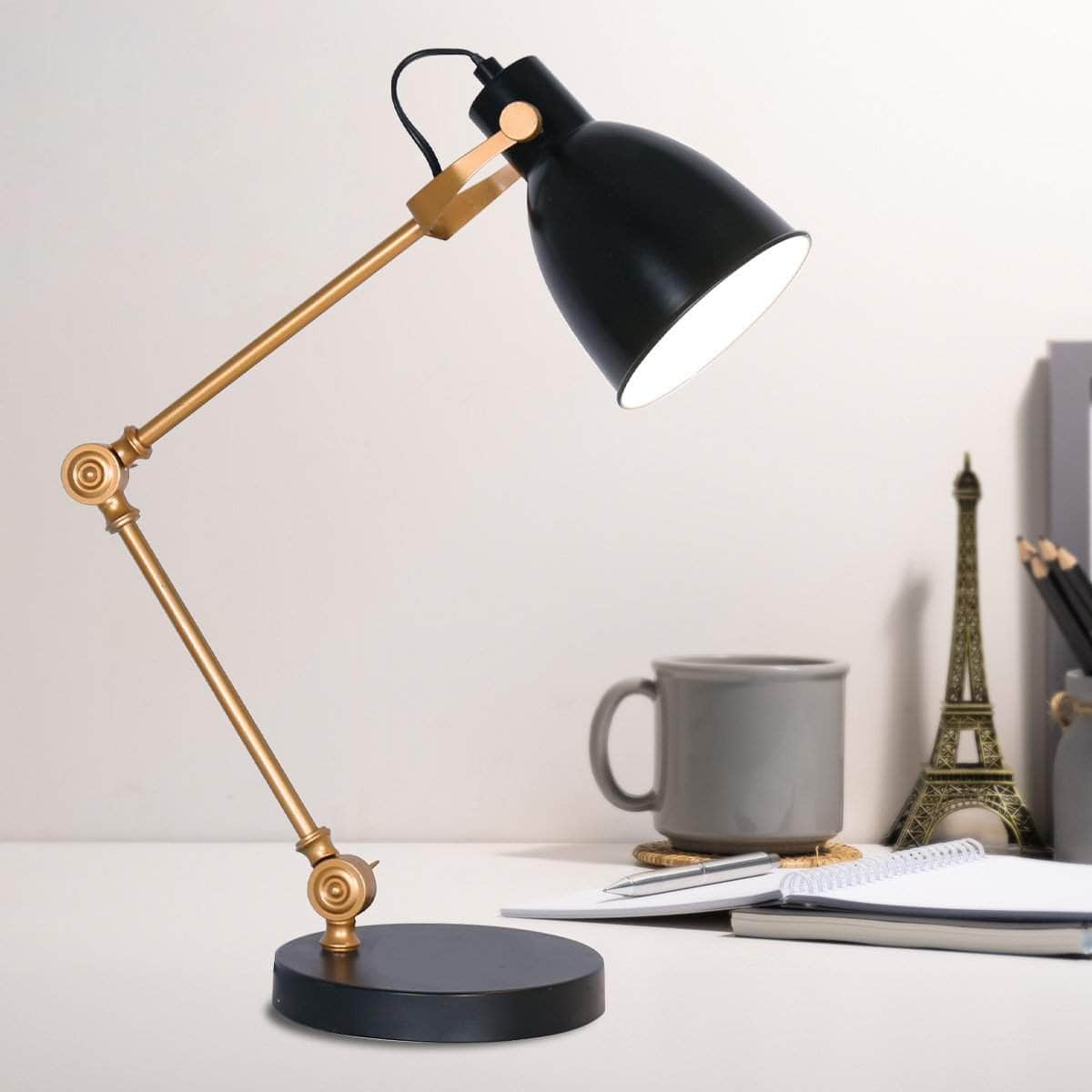 Elegance Illuminated Adjustable Black and Gold Metal Table Lamp