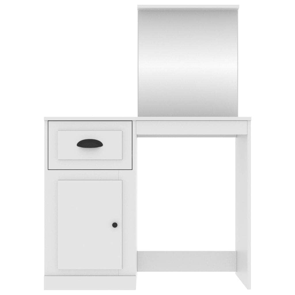 Elegance in White: Engineered Wood Dressing Table with Mirror