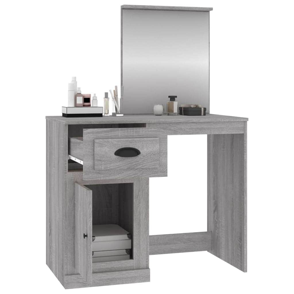 Elegance in White: Engineered Wood Dressing Table with Mirror
