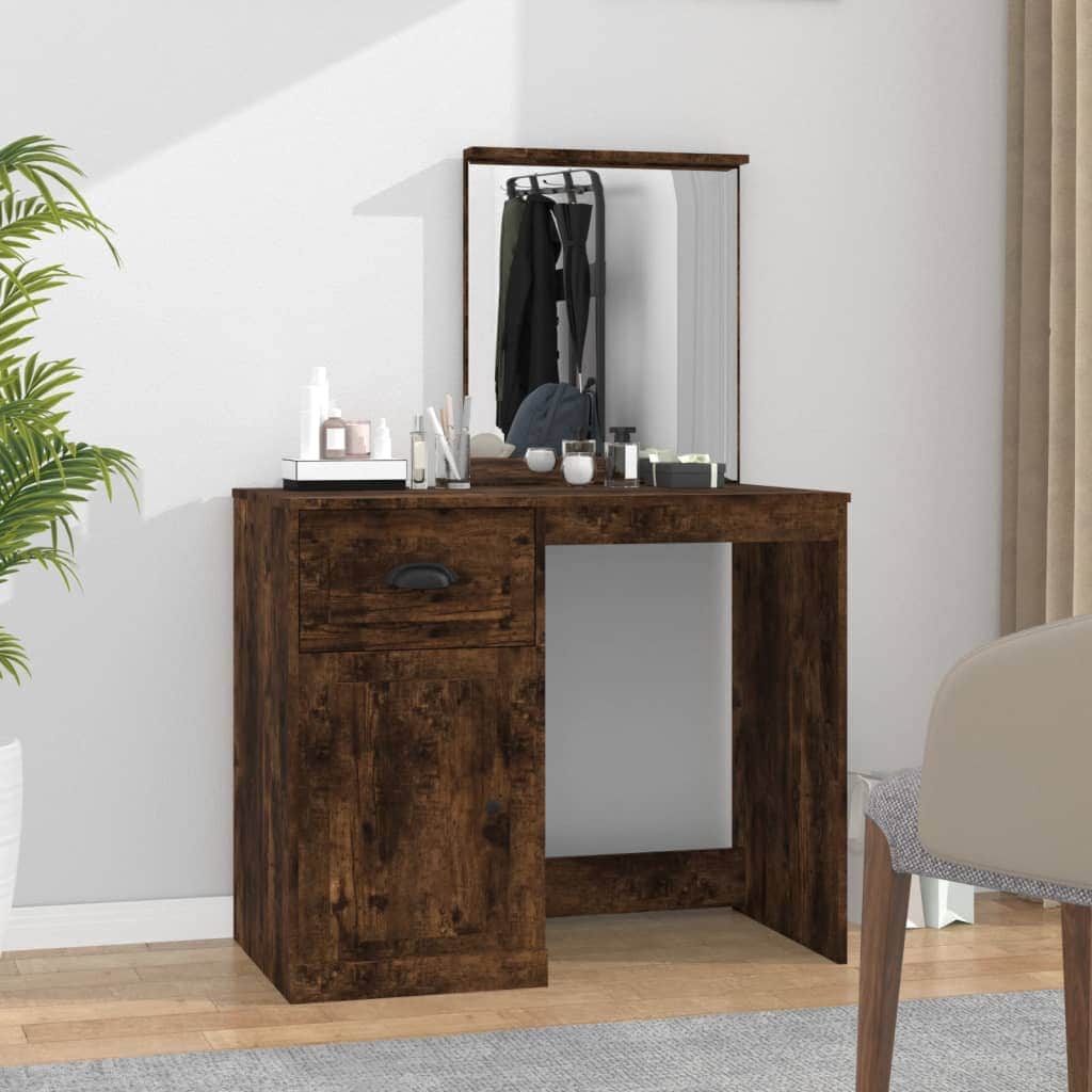 Elegance in White: Engineered Wood Dressing Table with Mirror