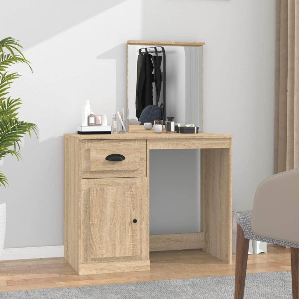 Elegance in White: Engineered Wood Dressing Table with Mirror