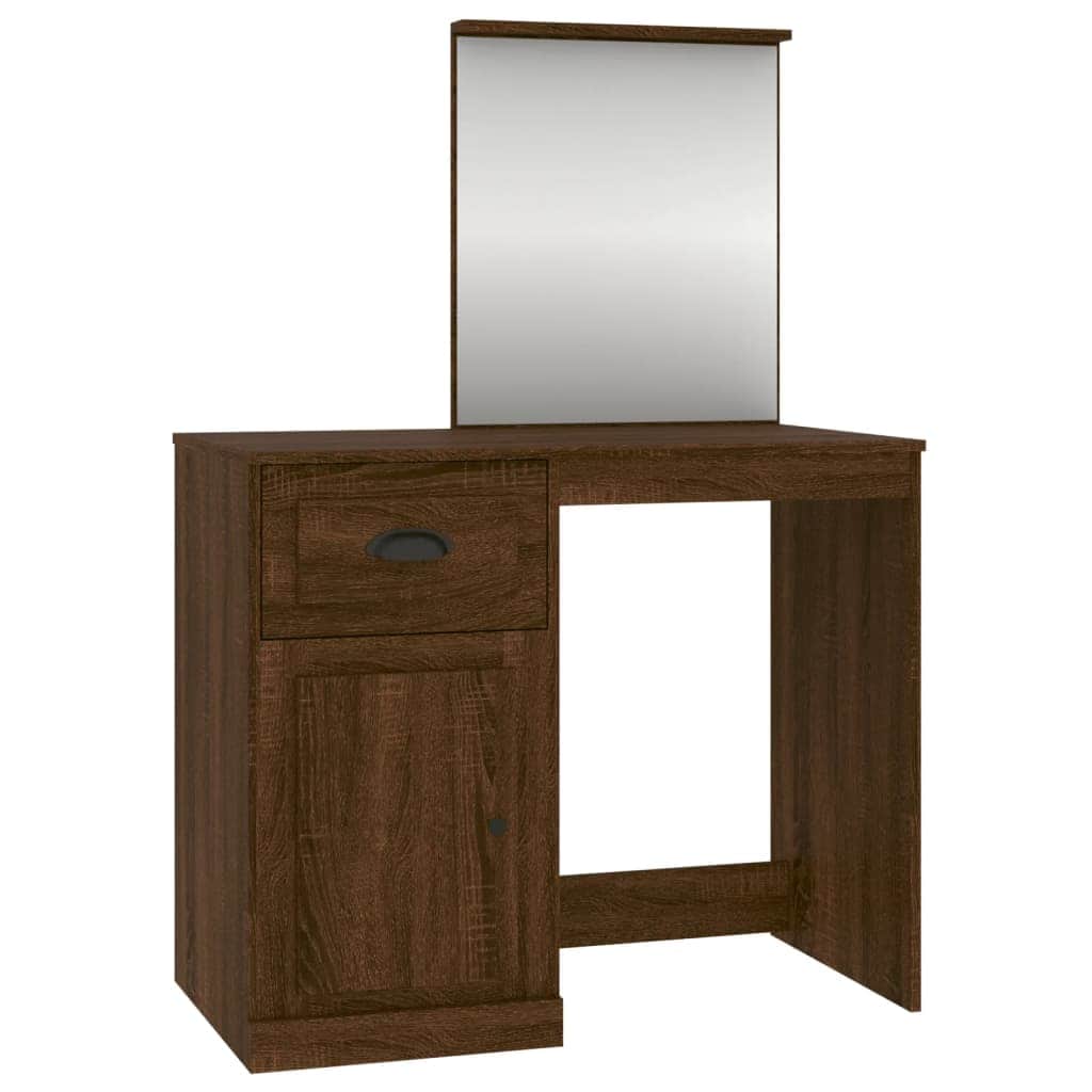 Elegance in White: Engineered Wood Dressing Table with Mirror