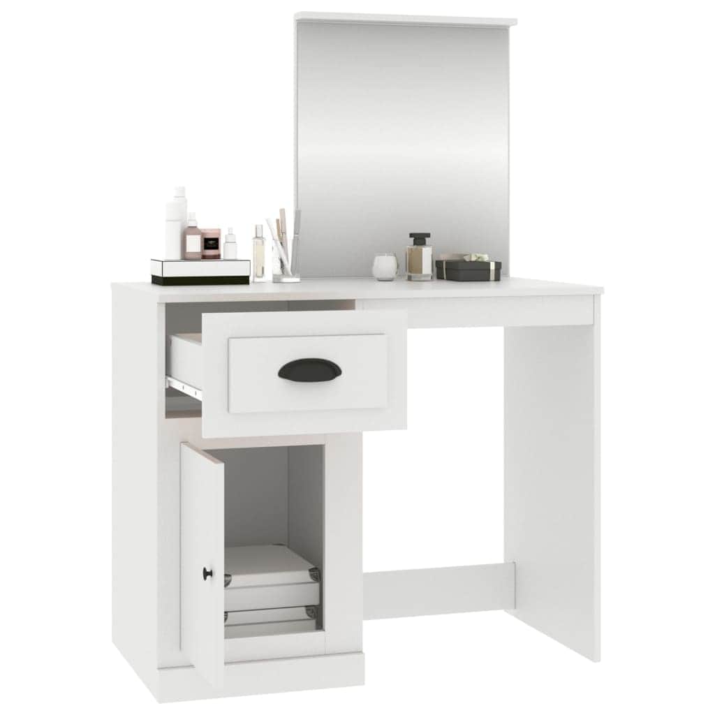 Elegance in White: Engineered Wood Dressing Table with Mirror