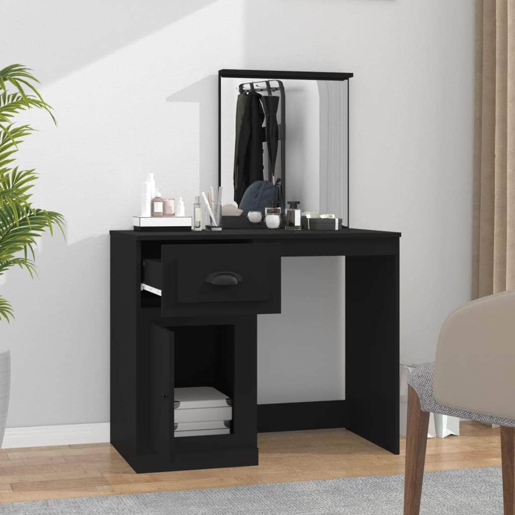 Elegance in White: Engineered Wood Dressing Table with Mirror