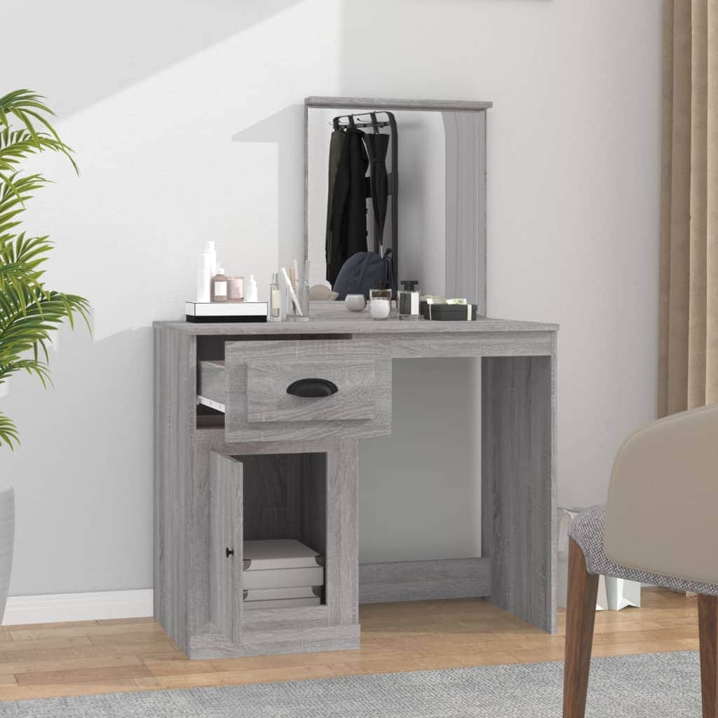 Elegance in White: Engineered Wood Dressing Table with Mirror