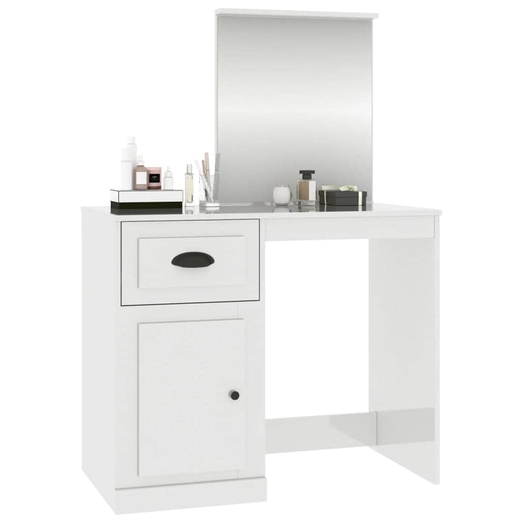 Elegance in White: Engineered Wood Dressing Table with Mirror