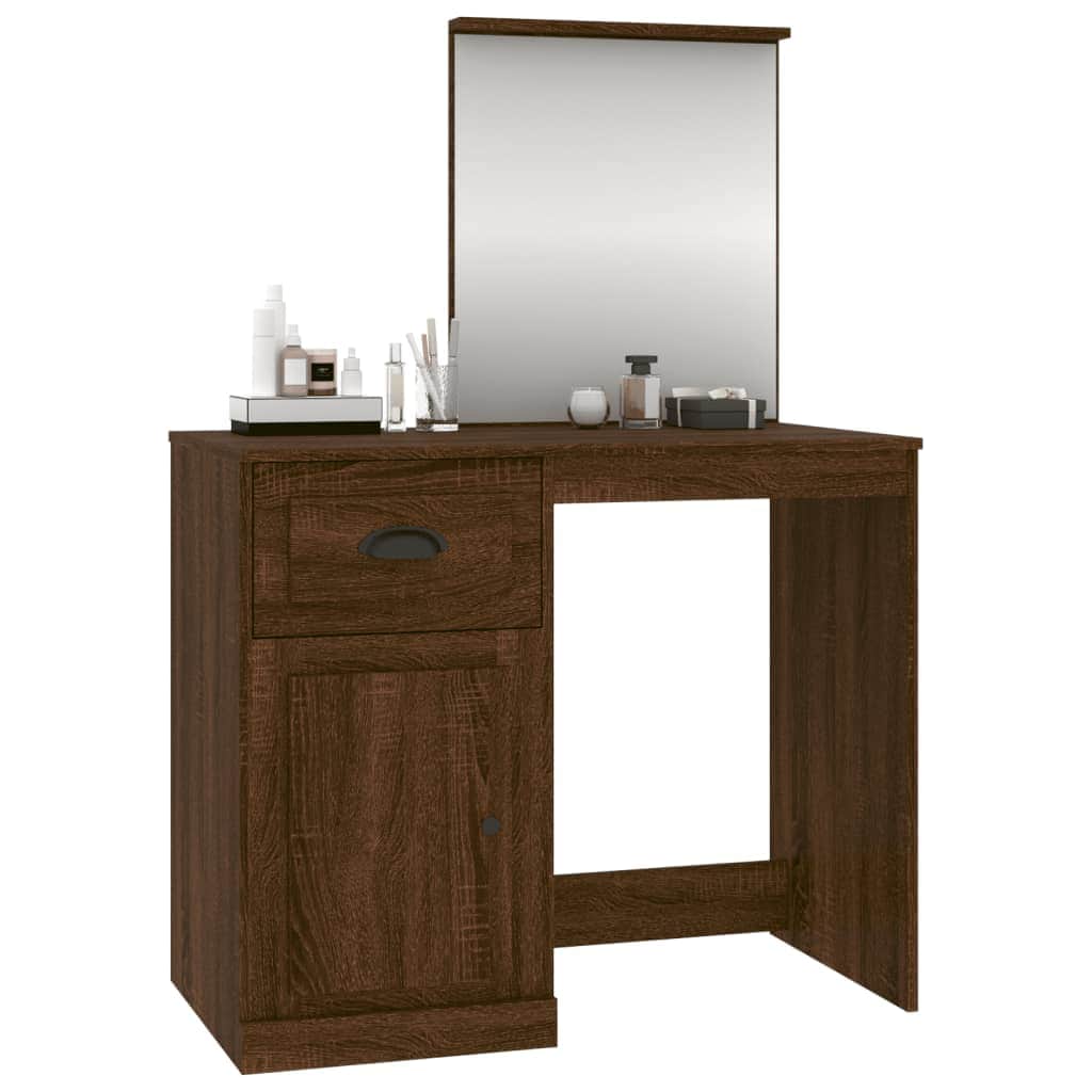 Elegance in White: Engineered Wood Dressing Table with Mirror