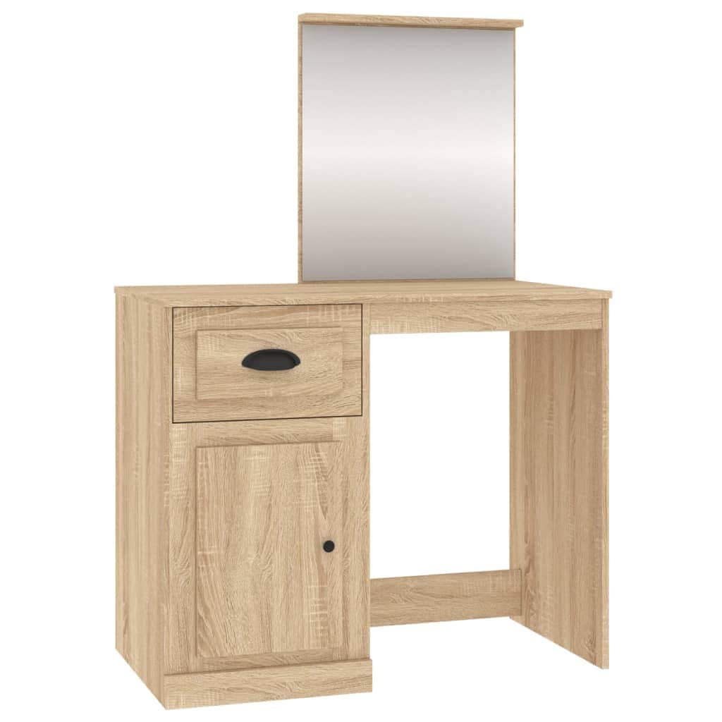 Elegance in White: Engineered Wood Dressing Table with Mirror