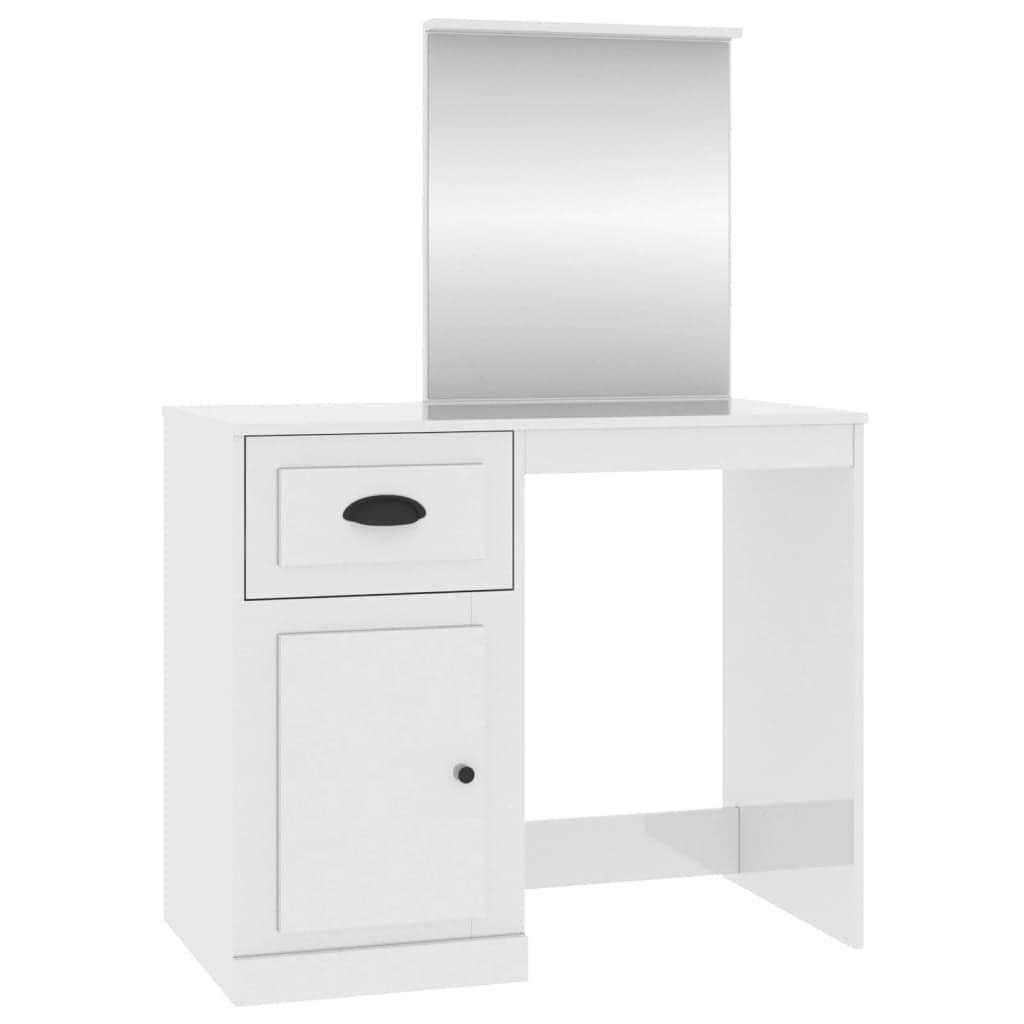 Elegance in White: Engineered Wood Dressing Table with Mirror