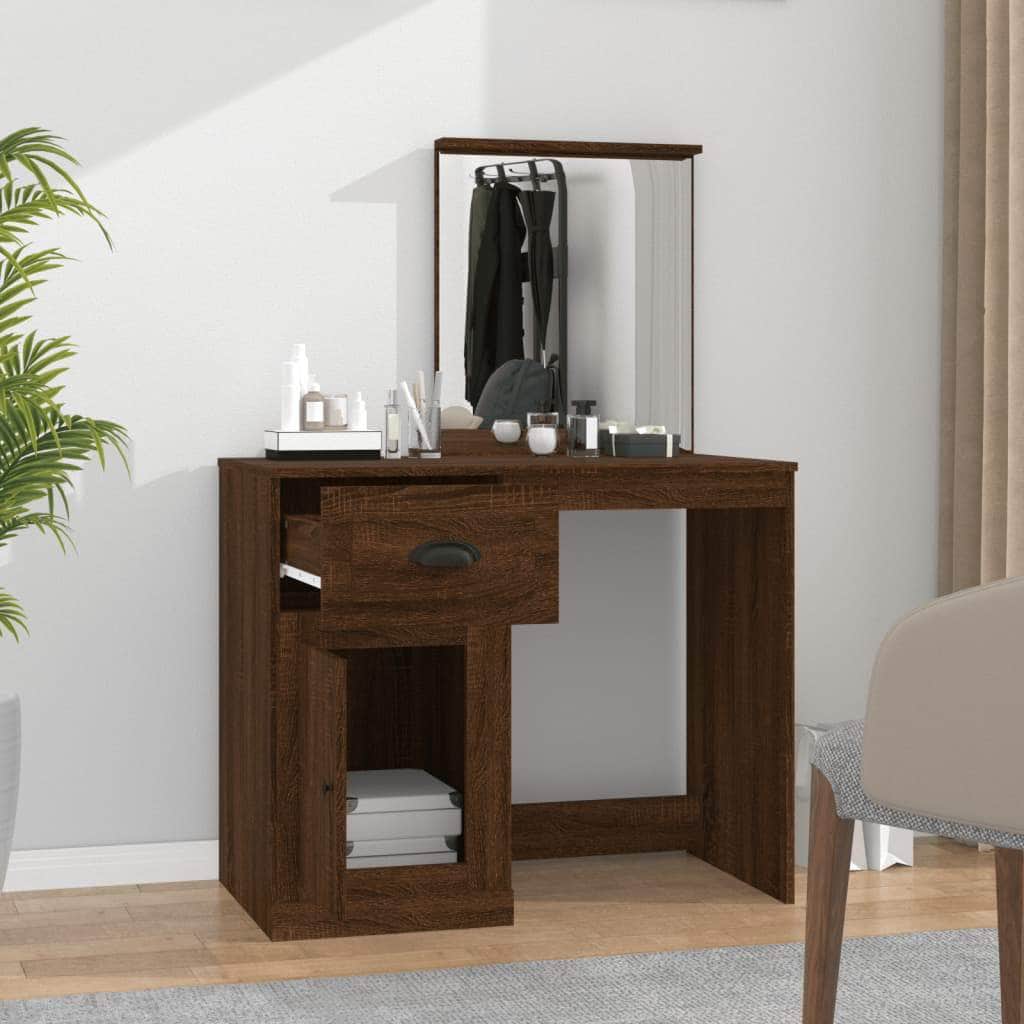 Elegance in White: Engineered Wood Dressing Table with Mirror