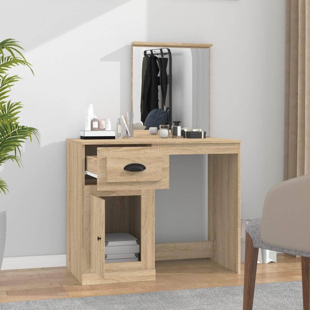 Elegance in White: Engineered Wood Dressing Table with Mirror