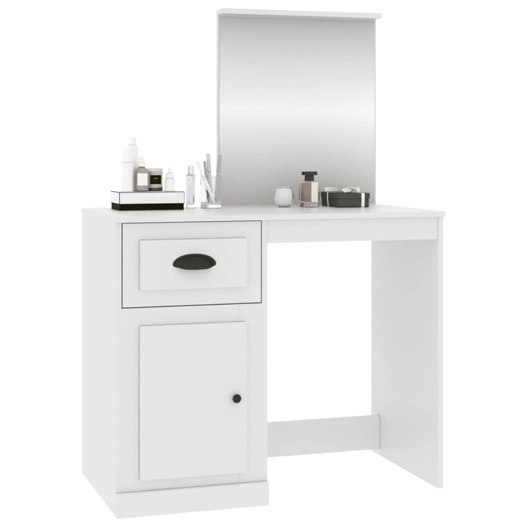 Elegance in White: Engineered Wood Dressing Table with Mirror