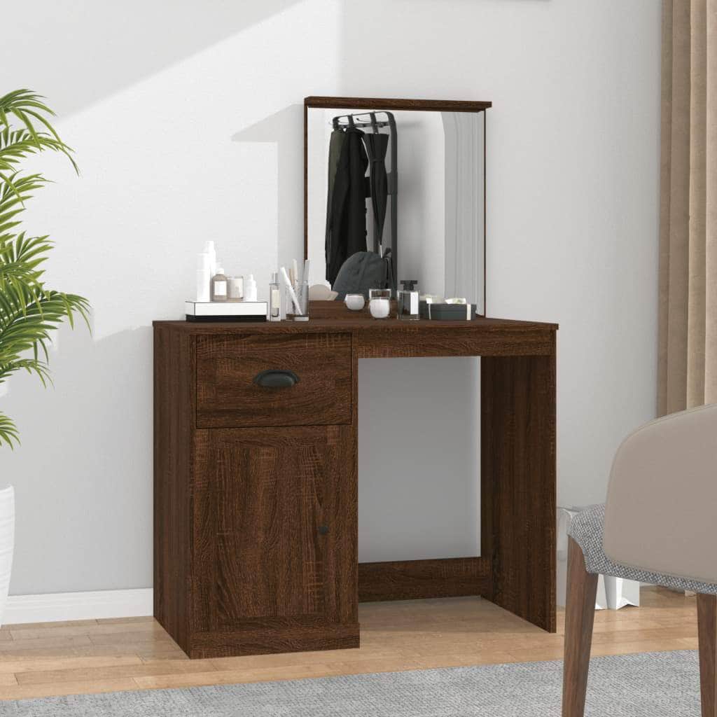 Elegance in White: Engineered Wood Dressing Table with Mirror