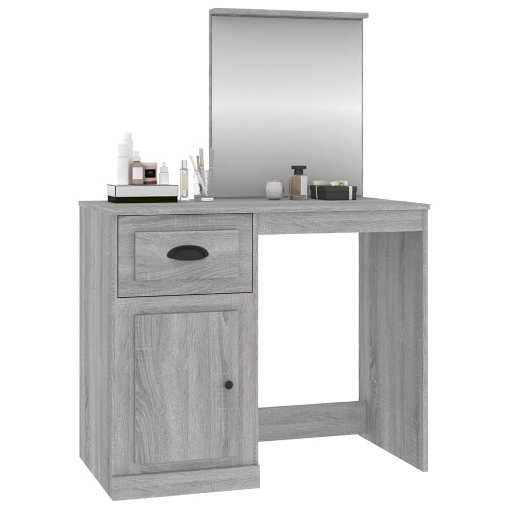 Elegance in White: Engineered Wood Dressing Table with Mirror