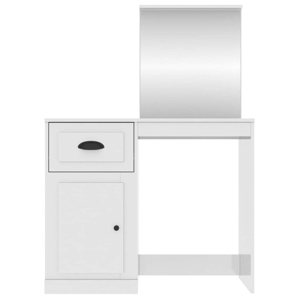Elegance in White: Engineered Wood Dressing Table with Mirror