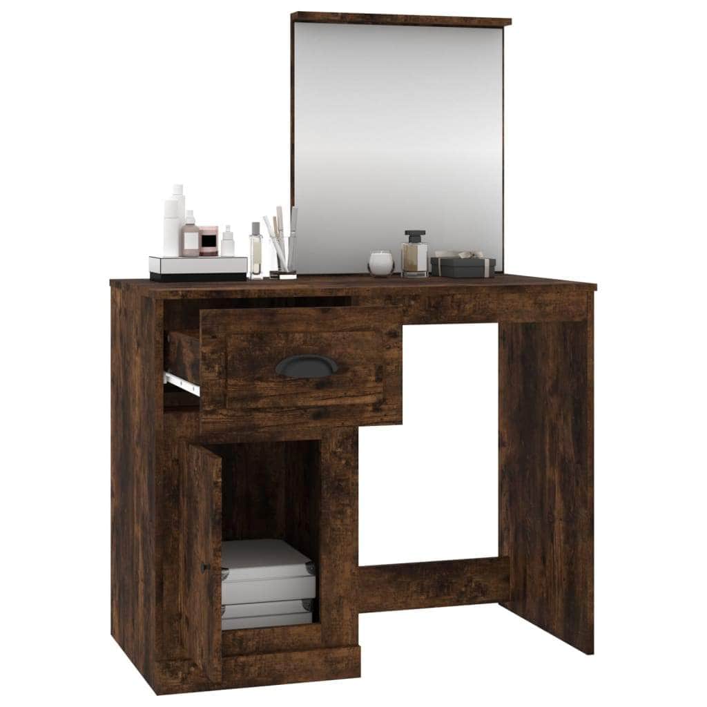 Elegance in White: Engineered Wood Dressing Table with Mirror