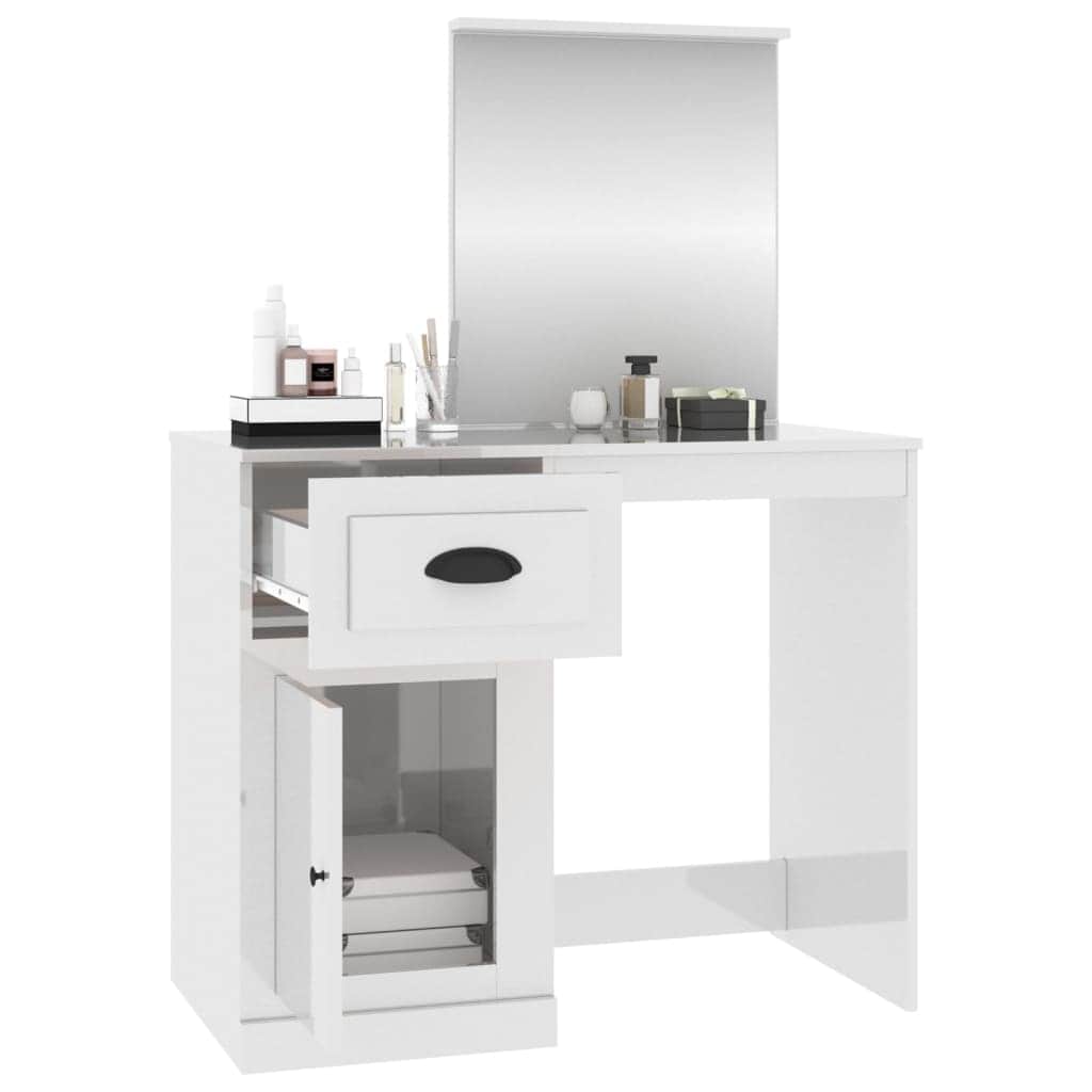 Elegance in White: Engineered Wood Dressing Table with Mirror