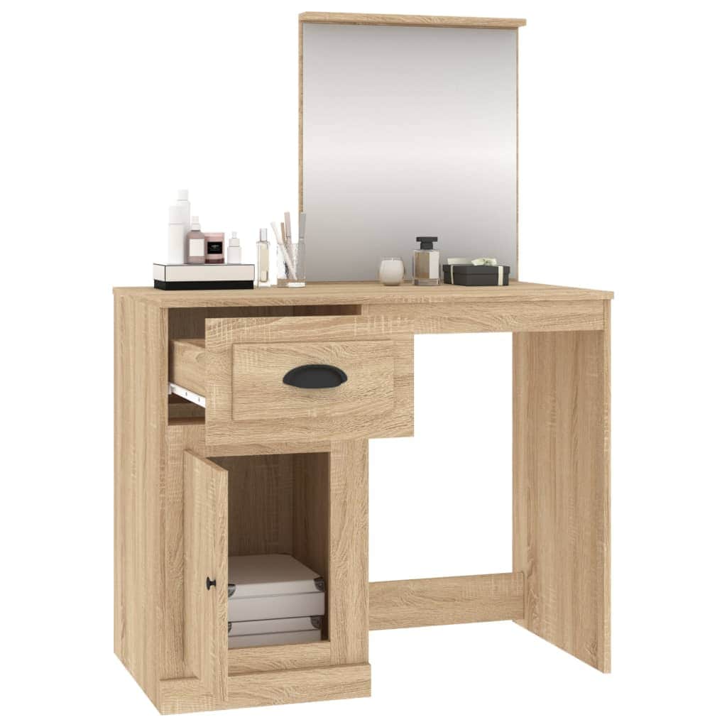 Elegance in White: Engineered Wood Dressing Table with Mirror