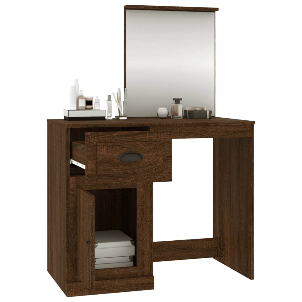 Elegance in White: Engineered Wood Dressing Table with Mirror