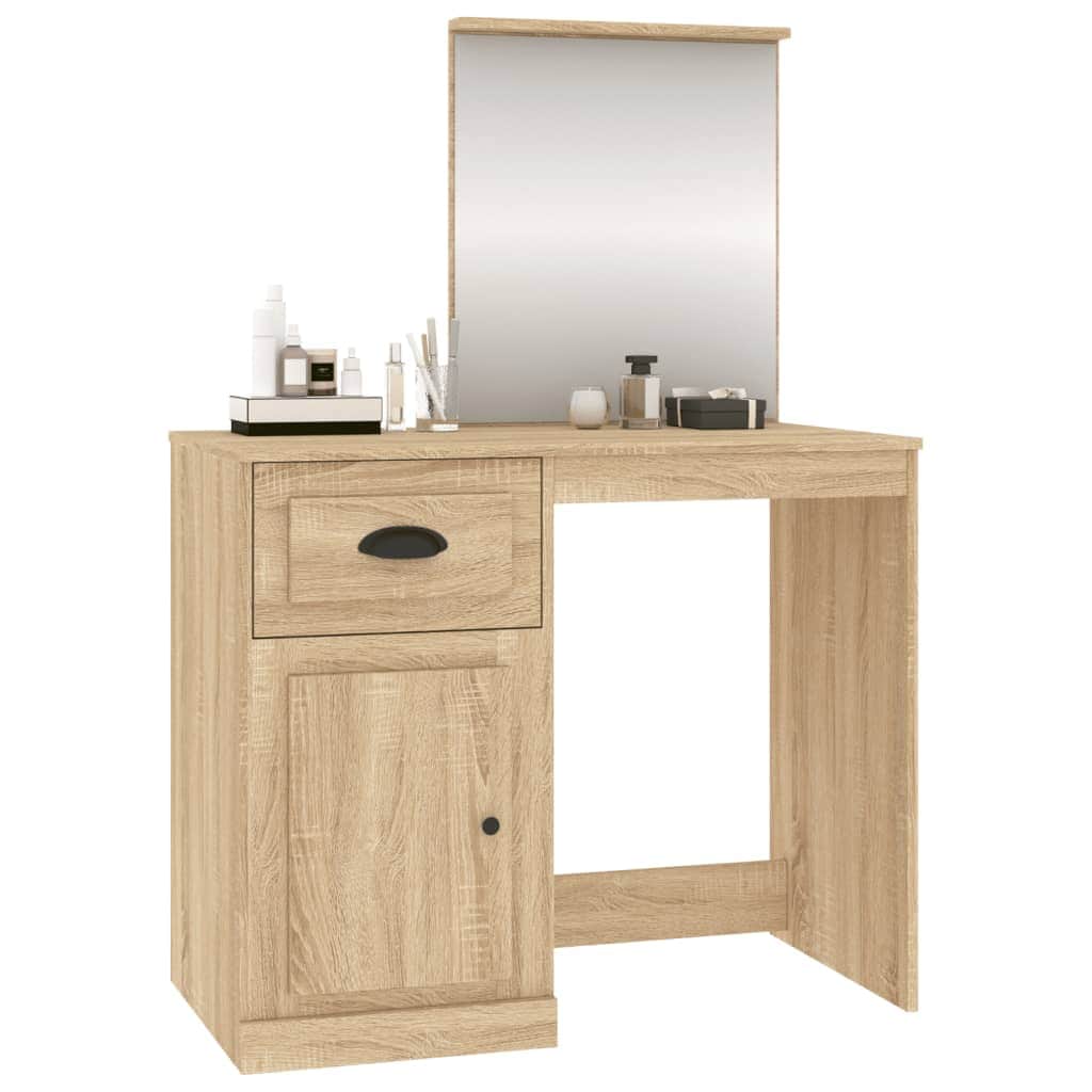 Elegance in White: Engineered Wood Dressing Table with Mirror