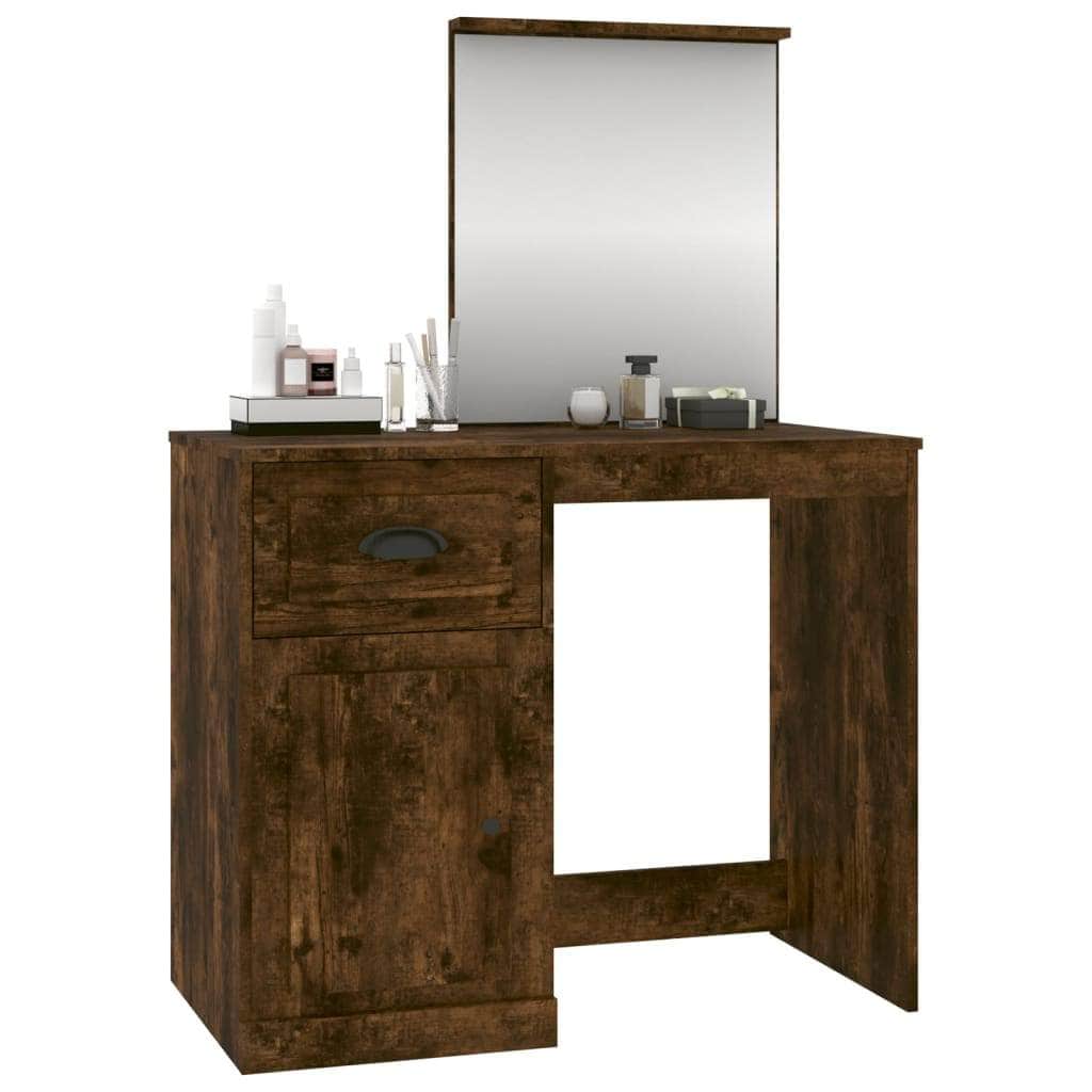 Elegance in White: Engineered Wood Dressing Table with Mirror