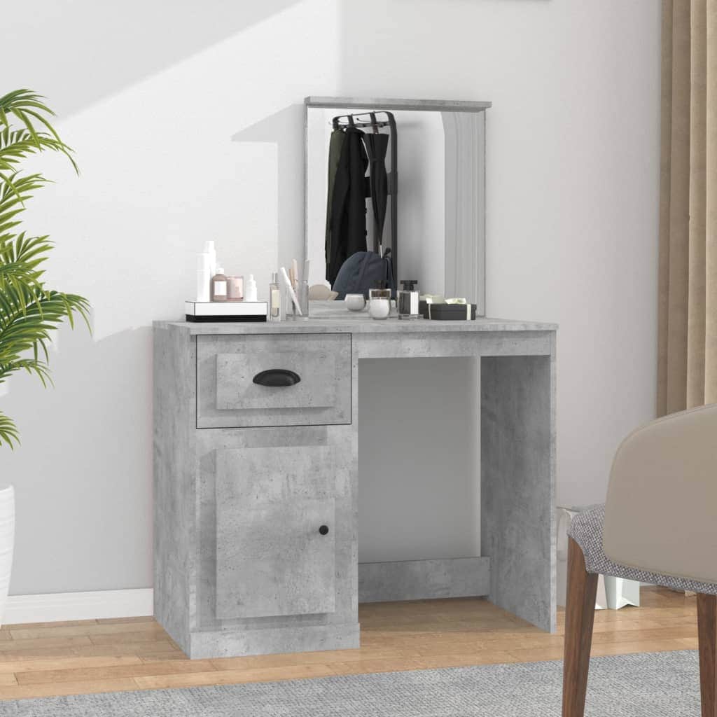 Elegance in White: Engineered Wood Dressing Table with Mirror