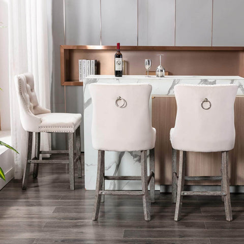 Elegance Redefined: 4X Velvet Bar Stools with Studs Trim