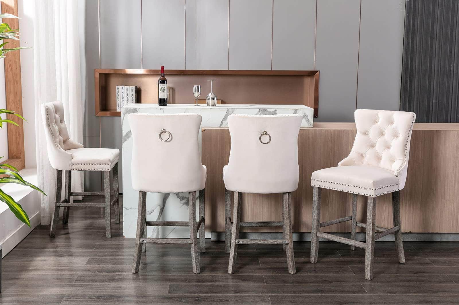Elegance Redefined: 4X Velvet Bar Stools with Studs Trim