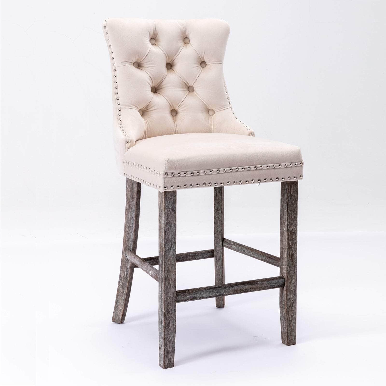Elegance Redefined: 4X Velvet Bar Stools with Studs Trim
