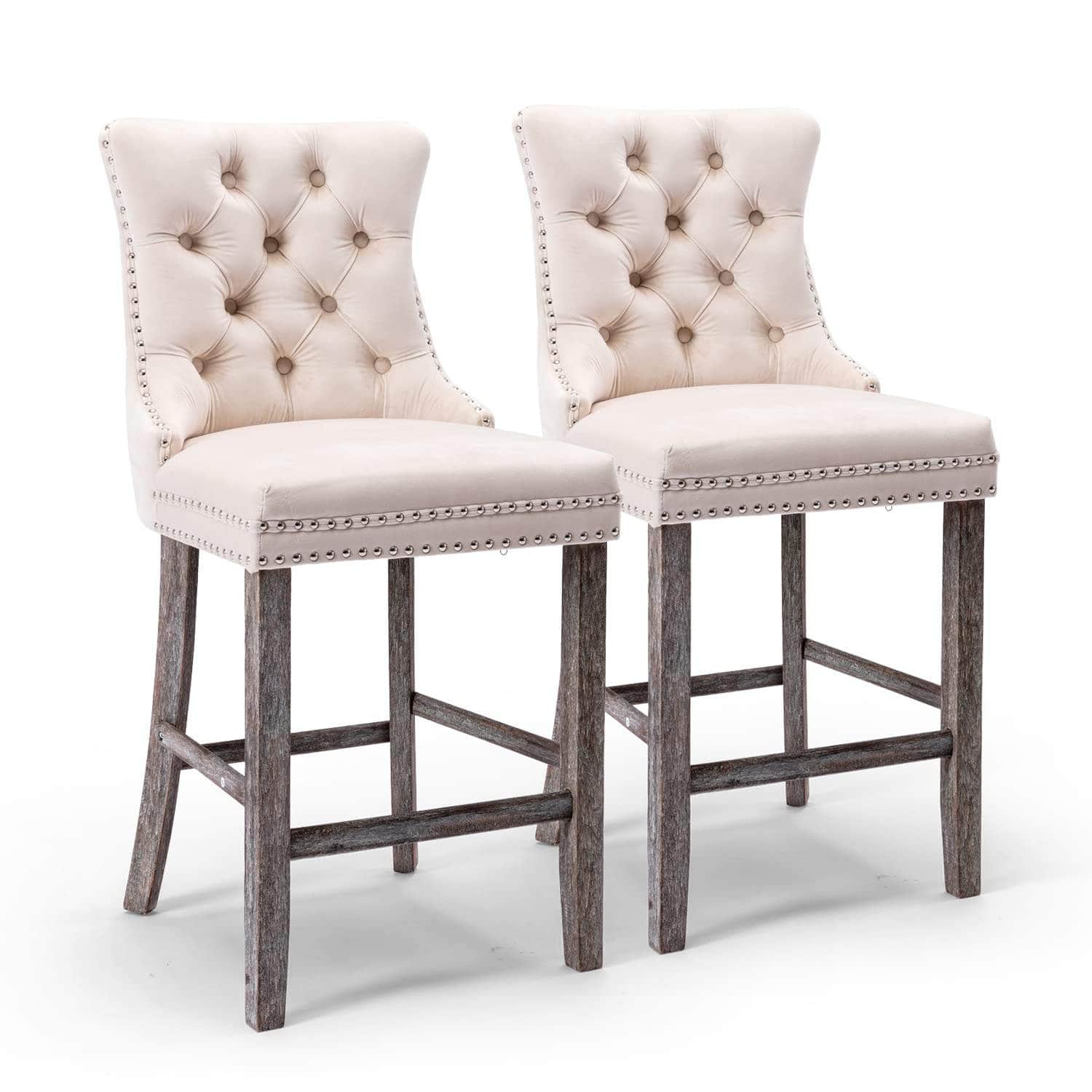 Elegance Redefined: 4X Velvet Bar Stools with Studs Trim