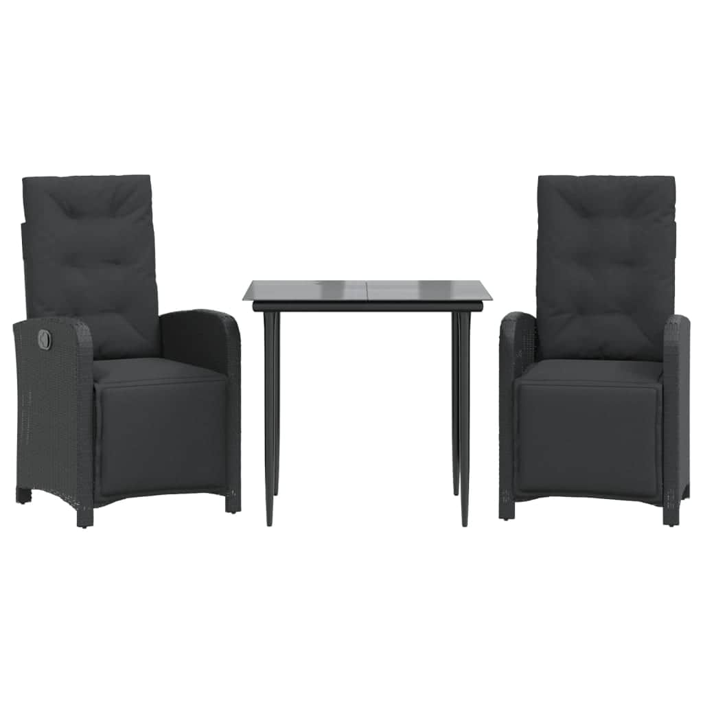 Elegant 3 Piece Bistro Set with Cushions Black Poly Rattan