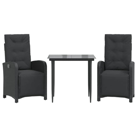 Elegant 3 Piece Bistro Set with Cushions Black Poly Rattan