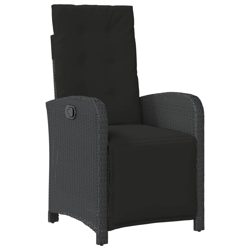 Elegant 3 Piece Bistro Set with Cushions Black Poly Rattan | Rattan finish