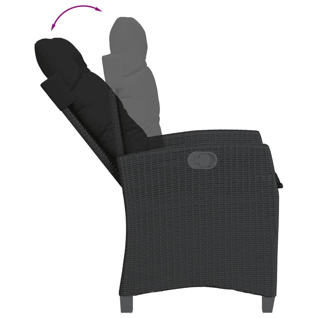 Elegant  3 Piece Garden Dining Set with Cushions Black Poly Rattan