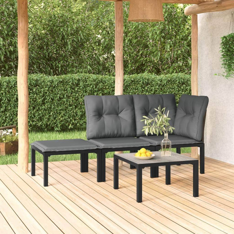 Elegant 4-Piece Poly Rattan Garden Lounge Set in Black & Grey with Rattan finish
