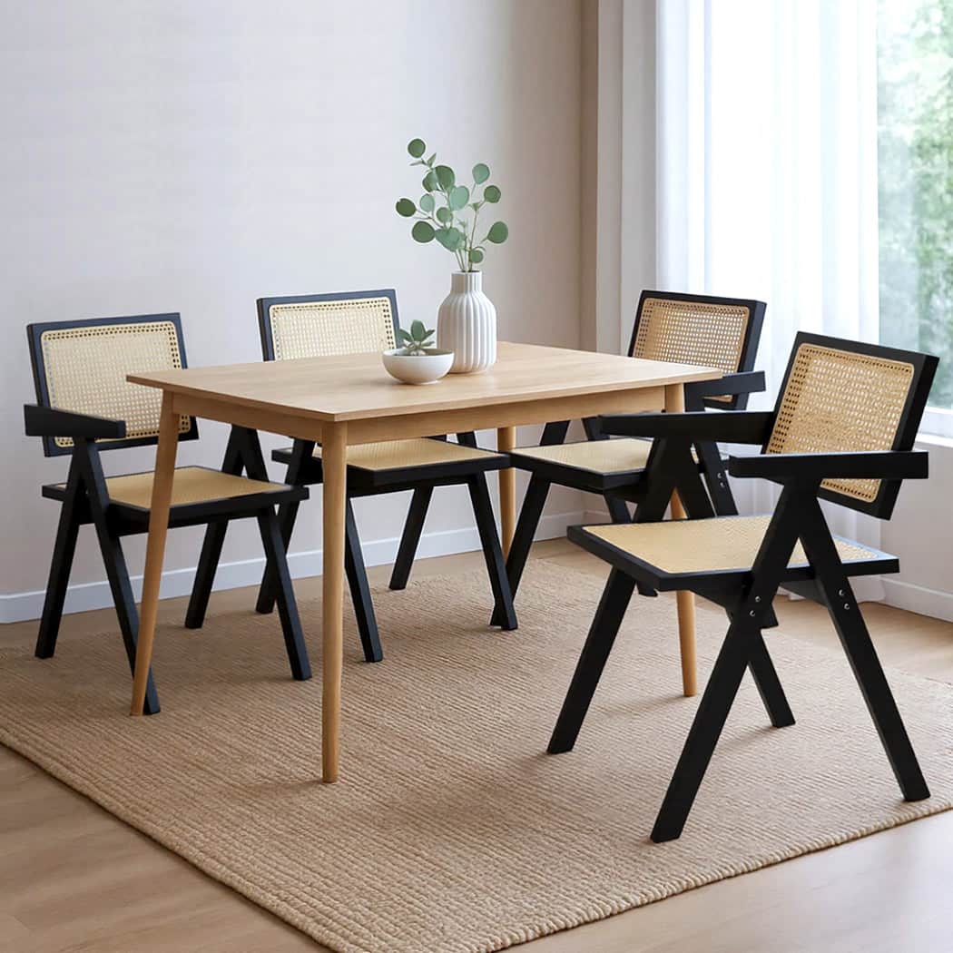 Elegant 4x Black Wicker Armchair Dining Chair  Soft Cushion